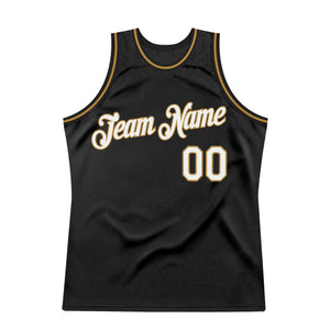 Custom Black White-Old Gold Authentic Throwback Basketball Jersey