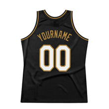 Load image into Gallery viewer, Custom Black White-Old Gold Authentic Throwback Basketball Jersey
