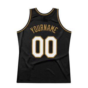 Custom Black White-Old Gold Authentic Throwback Basketball Jersey