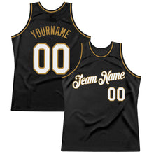 Load image into Gallery viewer, Custom Black White-Old Gold Authentic Throwback Basketball Jersey
