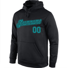 Load image into Gallery viewer, Custom Stitched Black Aqua Sports Pullover Sweatshirt Hoodie
