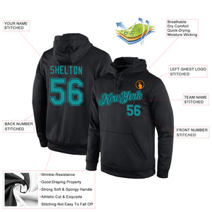 Custom Stitched Black Aqua Sports Pullover Sweatshirt Hoodie