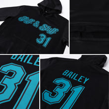 Load image into Gallery viewer, Custom Stitched Black Aqua Sports Pullover Sweatshirt Hoodie
