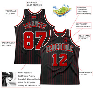 Custom Black Red Pinstripe Red-White Authentic Throwback Basketball Jersey