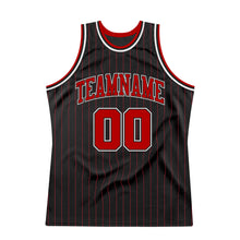 Load image into Gallery viewer, Custom Black Red Pinstripe Red-White Authentic  Basketball Jersey
