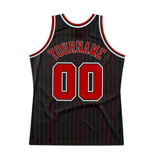 Load image into Gallery viewer, Custom Black Red Pinstripe Red-White Authentic Throwback Basketball Jersey
