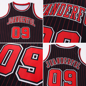 Custom Black Red Pinstripe Red-White Authentic Throwback Basketball Jersey