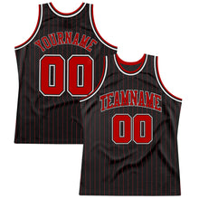 Load image into Gallery viewer, Custom Black Red Pinstripe Red-White Authentic  Basketball Jersey
