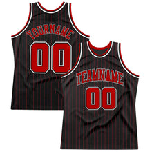 Load image into Gallery viewer, Custom Black Red Pinstripe Red-White Authentic Throwback Basketball Jersey
