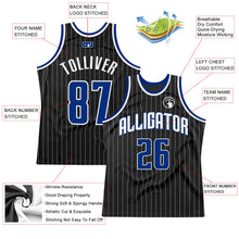 Load image into Gallery viewer, Custom Black White Pinstripe Royal-White Authentic Throwback Basketball Jersey
