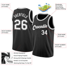Load image into Gallery viewer, Custom Black White Pinstripe White-Gray Authentic Throwback Basketball Jersey
