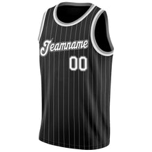 Load image into Gallery viewer, Custom Black White Pinstripe White-Gray Authentic Throwback Basketball Jersey
