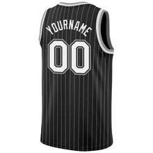 Load image into Gallery viewer, Custom Black White Pinstripe White-Gray Authentic Throwback Basketball Jersey
