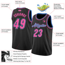 Load image into Gallery viewer, Custom Black White Pinstripe Pink-Light Blue Authentic Basketball Jersey
