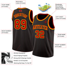 Load image into Gallery viewer, Custom Black Red Pinstripe Red-Gold Authentic Basketball Jersey
