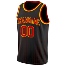 Load image into Gallery viewer, Custom Black Red Pinstripe Red-Gold Authentic Basketball Jersey
