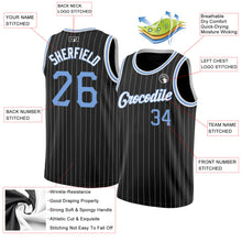 Load image into Gallery viewer, Custom Black White Pinstripe Light Blue-White Authentic Basketball Jersey
