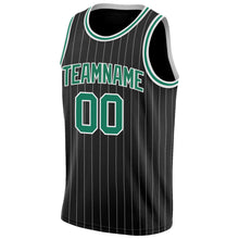 Load image into Gallery viewer, Custom Black White Pinstripe Kelly Green-White Authentic Basketball Jersey
