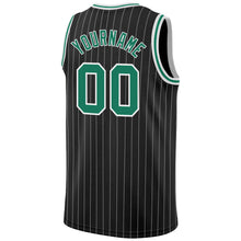 Load image into Gallery viewer, Custom Black White Pinstripe Kelly Green-White Authentic Basketball Jersey
