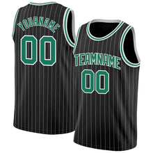 Load image into Gallery viewer, Custom Black White Pinstripe Kelly Green-White Authentic Basketball Jersey
