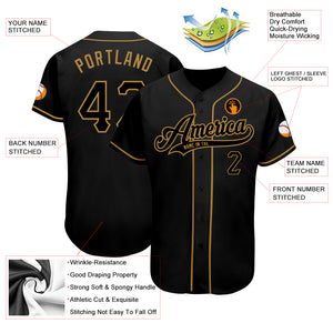 Custom Black Black-Old Gold Authentic Baseball Jersey