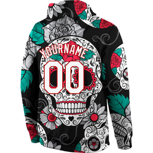 Custom Stitched Black White-Red 3D Skull Fashion Sports Pullover Sweatshirt Hoodie