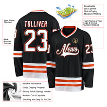 Load image into Gallery viewer, Custom Black White-Orange Hockey Jersey
