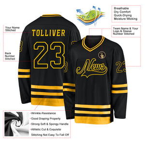 Custom Black Black-Gold Hockey Jersey