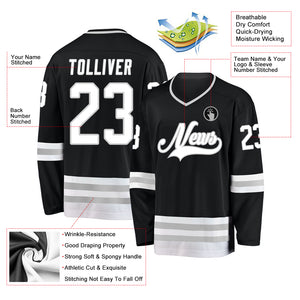 Custom Black White-Gray Hockey Jersey