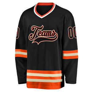 Custom Black Black-Orange Hockey Jersey