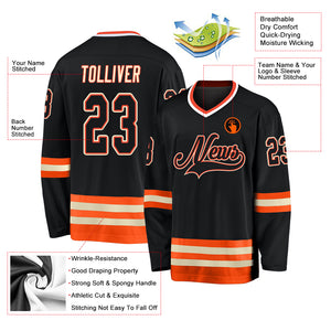 Custom Black Black-Orange Hockey Jersey