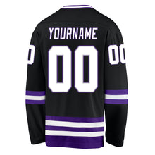 Load image into Gallery viewer, Custom Black White-Purple Hockey Jersey
