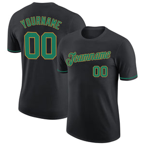 Custom Black Kelly Green-Old Gold Performance T-Shirt