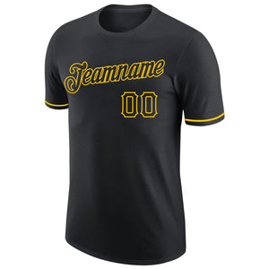 Custom Black Black-Gold Performance T-Shirt