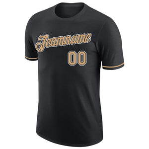 Custom Black Old Gold-White Performance T-Shirt