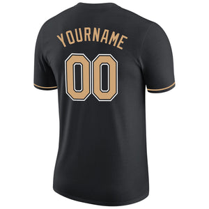 Custom Black Old Gold-White Performance T-Shirt