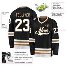 Load image into Gallery viewer, Custom Black White-Old Gold Hockey Jersey
