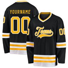 Load image into Gallery viewer, Custom Black Gold-White Hockey Jersey
