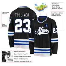 Load image into Gallery viewer, Custom Black White-Royal Hockey Jersey
