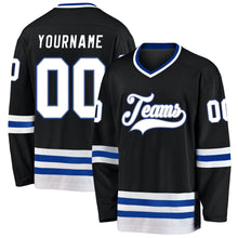 Load image into Gallery viewer, Custom Black White-Royal Hockey Jersey
