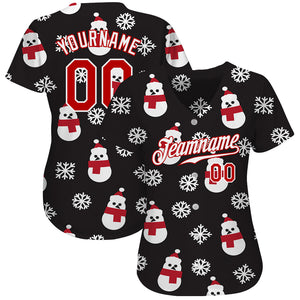 Custom Black Red-White Christmas 3D Authentic Baseball Jersey