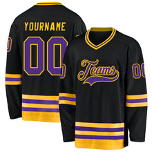 Load image into Gallery viewer, Custom Black Purple-Gold Hockey Jersey
