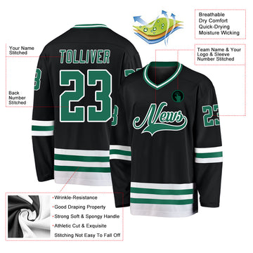 Custom Black Kelly Green-White Hockey Jersey