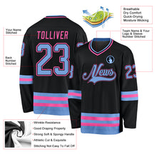 Load image into Gallery viewer, Custom Black Light Blue-Pink Hockey Jersey
