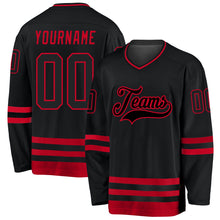 Load image into Gallery viewer, Custom Black Black-Red Hockey Jersey

