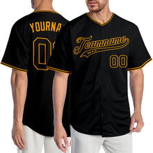 Load image into Gallery viewer, Custom Black Black-Gold Authentic Baseball Jersey
