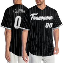 Load image into Gallery viewer, Custom Black Gray Pinstripe White-Gray Authentic Baseball Jersey
