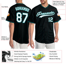 Load image into Gallery viewer, Custom Black Teal Pinstripe White-Teal Authentic Baseball Jersey
