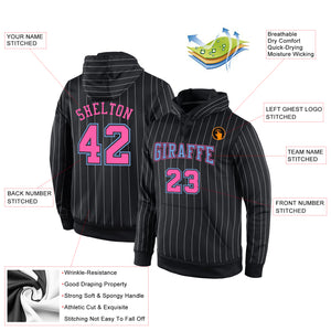 Custom Stitched Black White Pinstripe Pink-Light Blue Sports Pullover Sweatshirt Hoodie