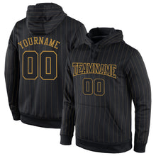 Load image into Gallery viewer, Custom Stitched Black Old Gold Pinstripe Black-Old Gold Sports Pullover Sweatshirt Hoodie
